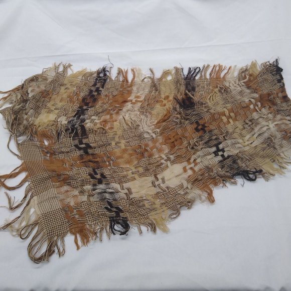 Shawl Scarf Wraps Crocheted Fringed Edges Earth Tones 62" x 12" - Picture 4 of 6